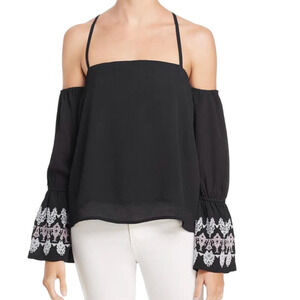 NWT Banjara Black Off Shoulder Embroidered Bell Sleeve Adjustable Strap Top S